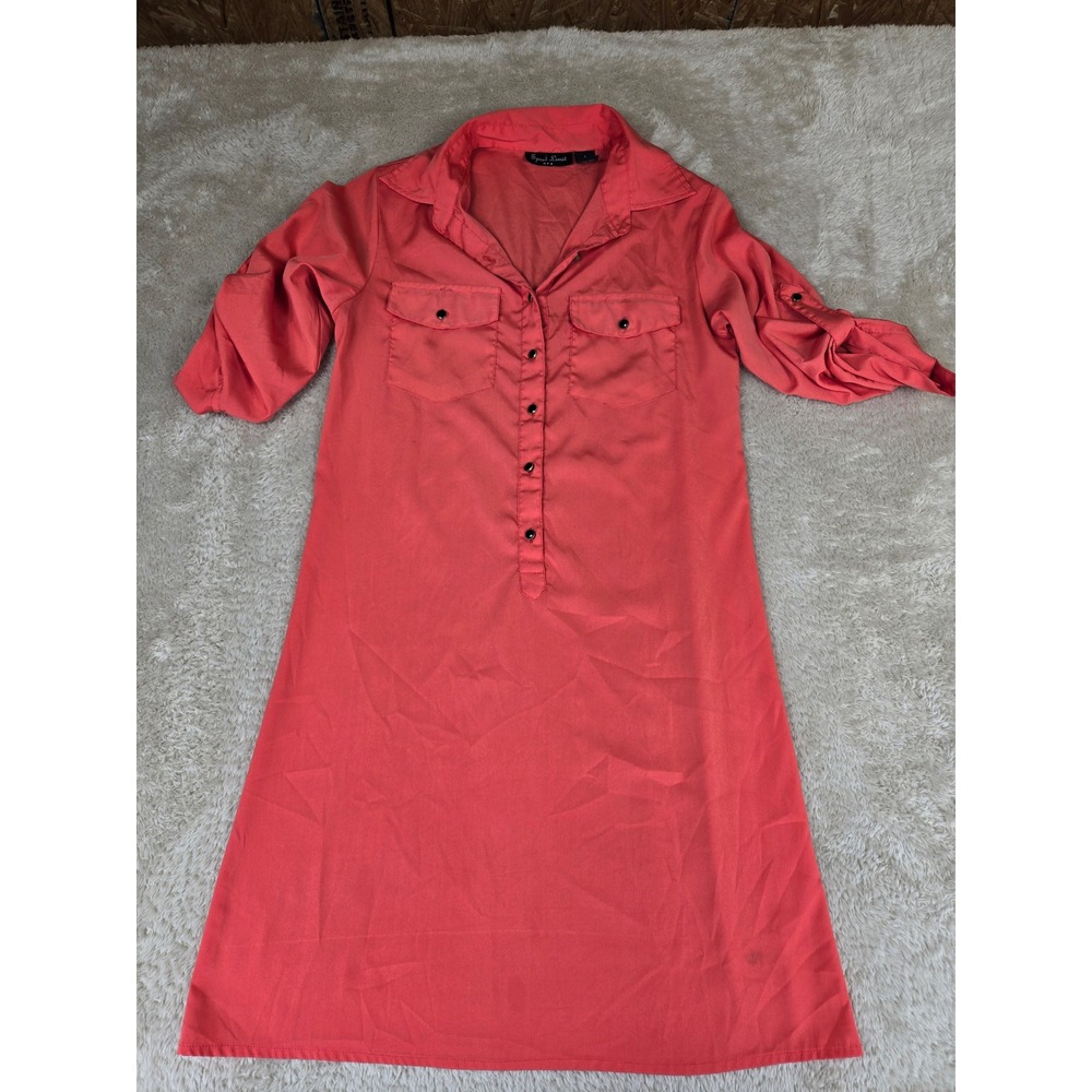 Speed‎ Limit MPH Womens Coral Orange Roll Tab Sleeve Button Front Shirt Dress S